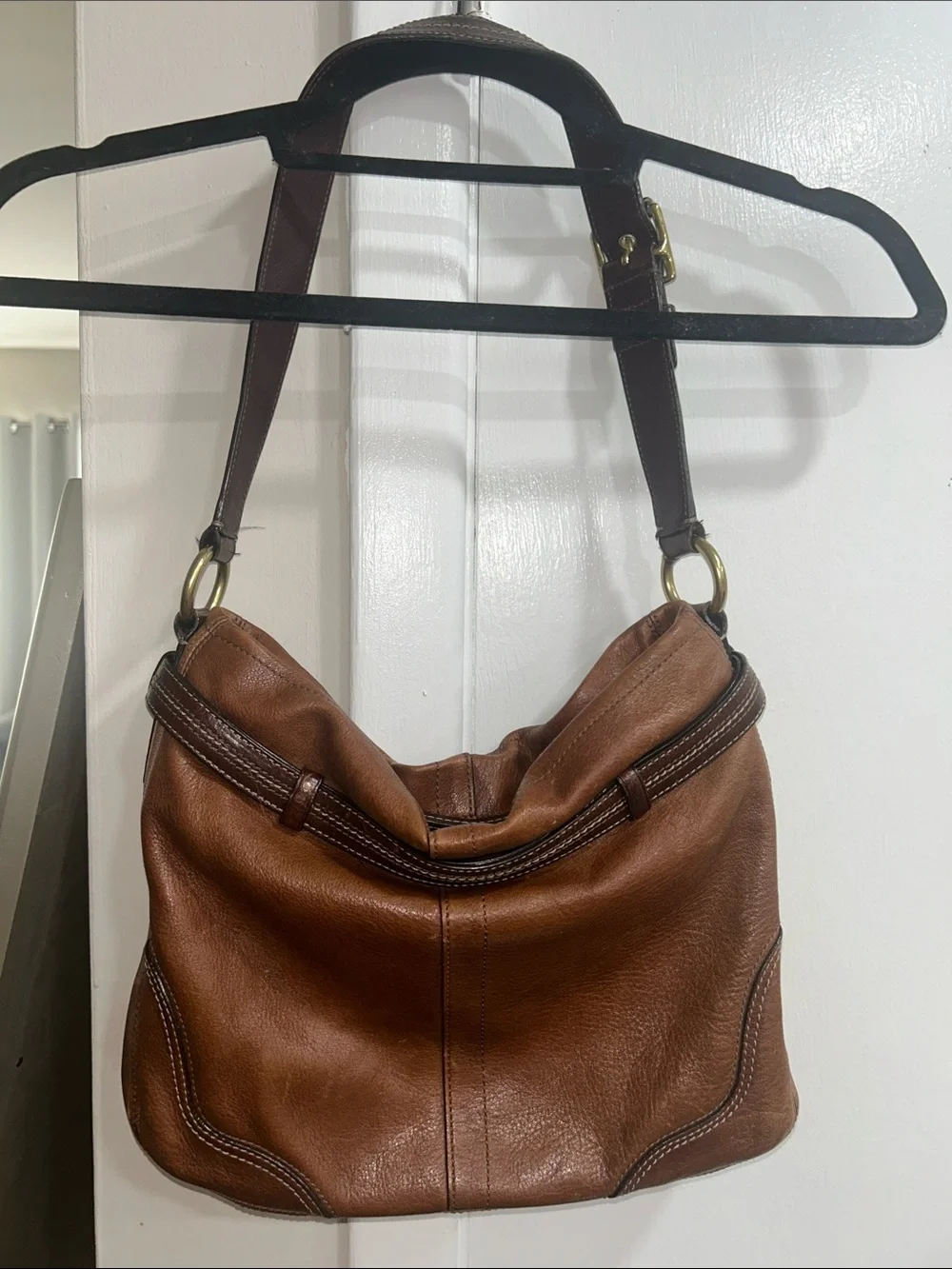 sold Coach Y2K Brown Leather Hamptons Shoulder Tote Bag with Gold Hardware